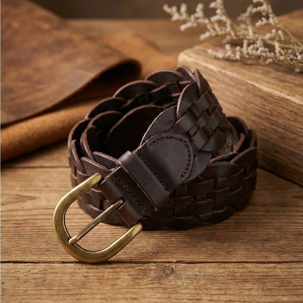 GAP Vintage Braided Woven Genuine Leather Belt Authentic Vintage Style